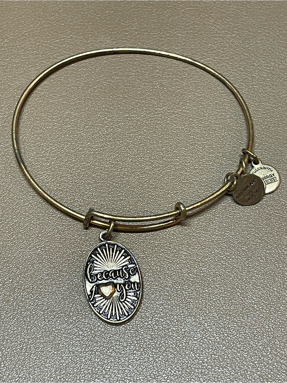 Alex and Ani Because I Love You Oval Medallion Gold Bangle Bracelet Heart